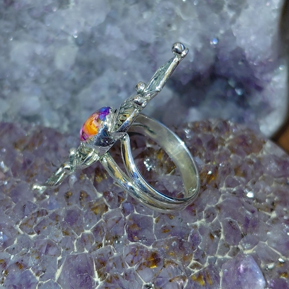 Boho Pink Dahlia Sterling Silver Ring - Picture 8 of 11